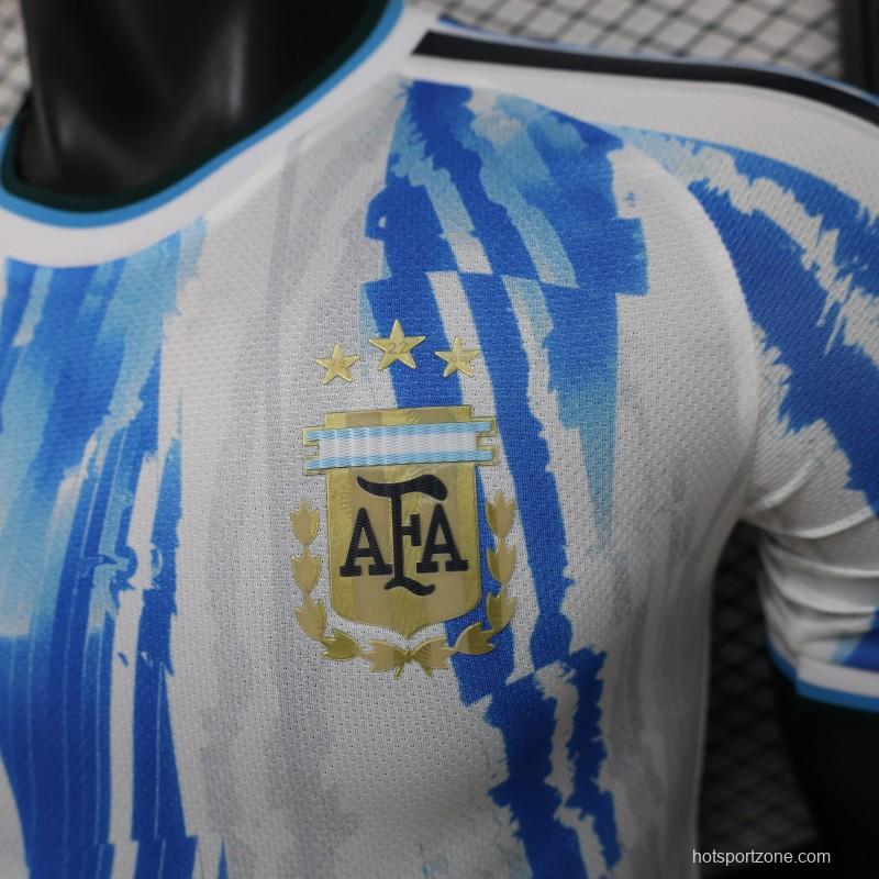 2026 Player Version Argentina White and Light Blue with Brushstroke Stripes Jersey