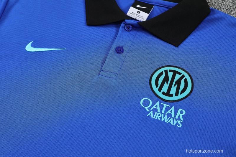 26/27  Inter Milan Blue Polo Training Shirt + Black Long Pants Tracksuit