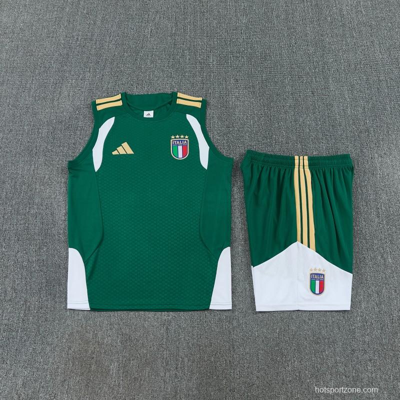 26/27 Italy Green Sleeveless Training Vest +Soccer Shorts