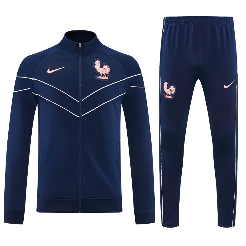 26/27 France Navy Blue Full Zipper Jacket Tracksuit +  Long Pants