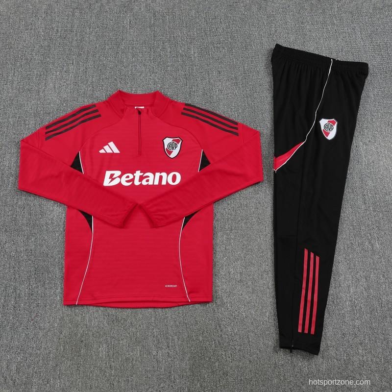 25/26 Riverbed Red Half Zipper Jacket Tracksuit + Black Long Pants