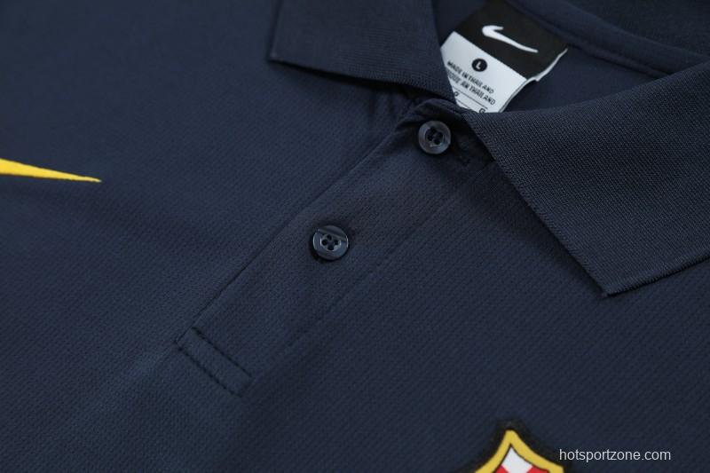 26/27  Barcelona Navy Blue Polo Training Shirt + Long Pants Tracksuit