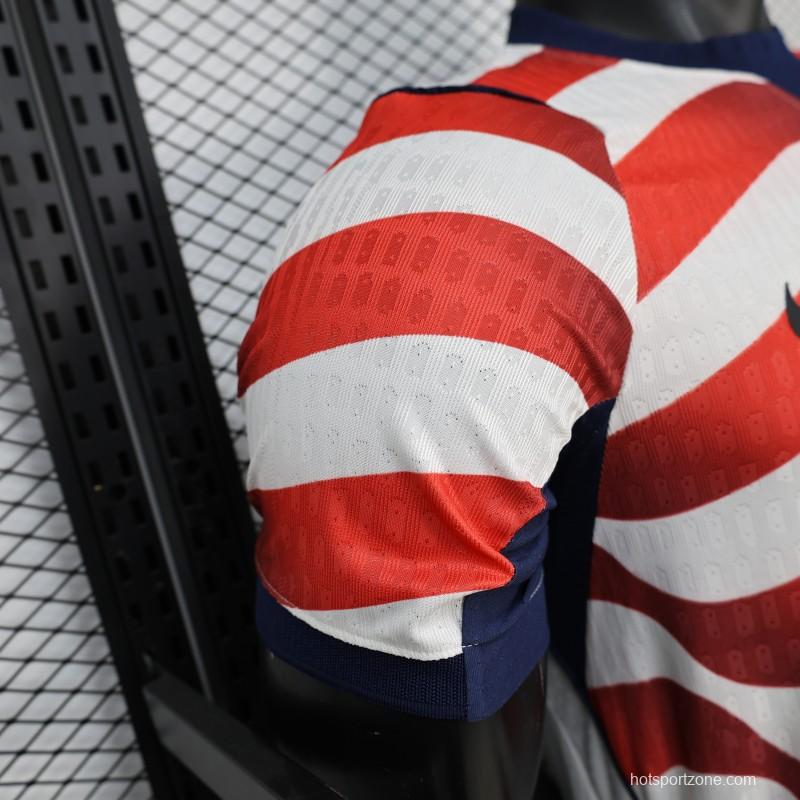 Player Version 2026 USA Home Red & White Stripe  Jersey