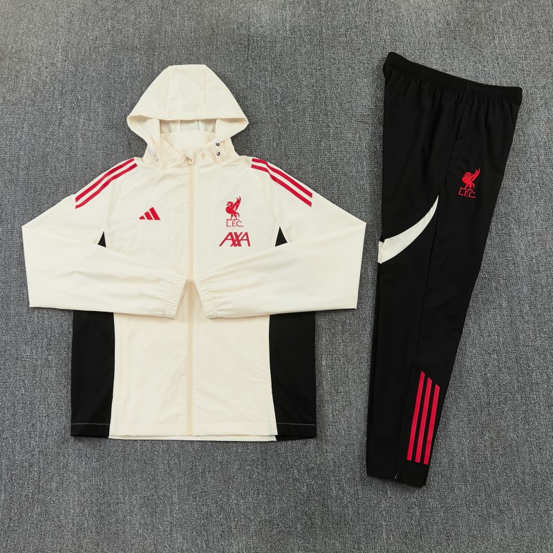 26/27 Liverpool Cream Full Zipper Hooded Jacket Tracksuit + Black Long Pants