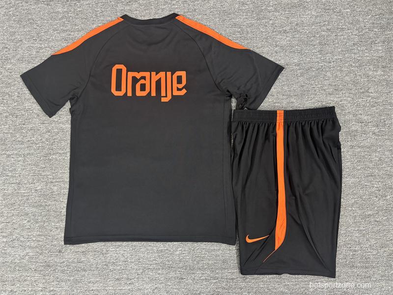 2026 Kids Netherlands Black & Orange  Short Sleeve+Soccer Shorts