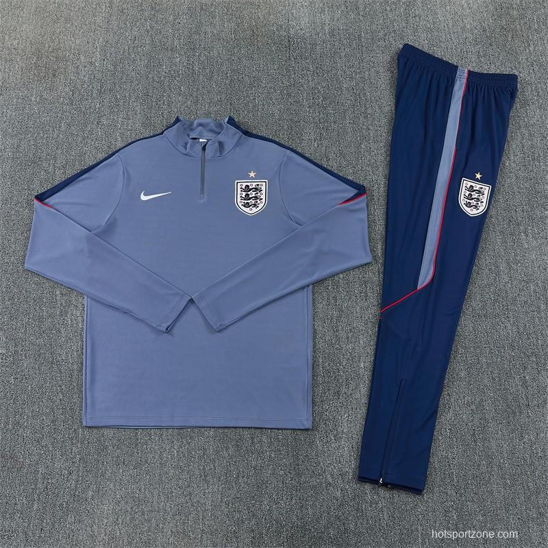 2026 England Grey Half Zipper Jacket Tracksuit + Navy  Blue Long Pants (Nike)