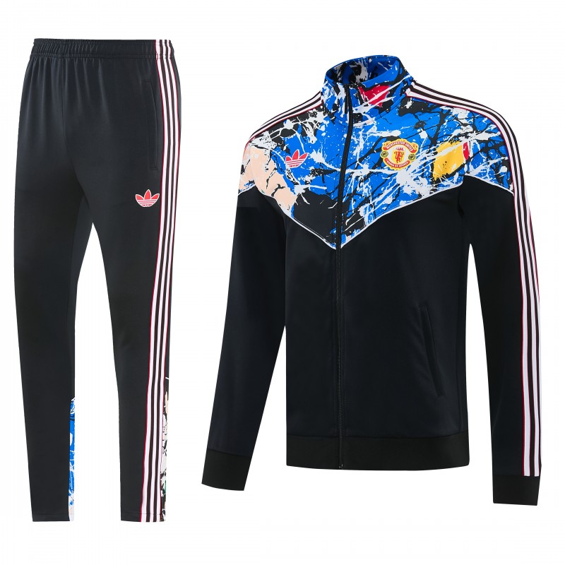 2026/27 Manchester United Black Grunge Splatter Paint Full Zipper Jacket Tracksuit + Long Pants