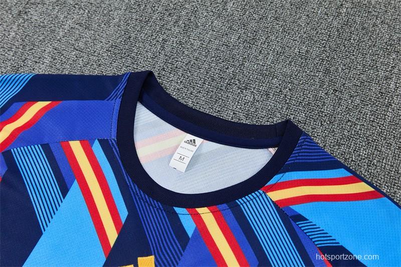 2026 Spain Navy Blue Multi-Color Diagonal Stripe Short Sleeve+Soccer Shorts