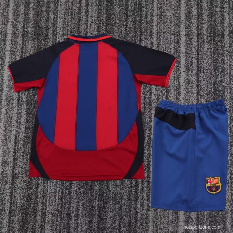 Retro Kids 03/04 Barcelona Red Blue Home Jersey
