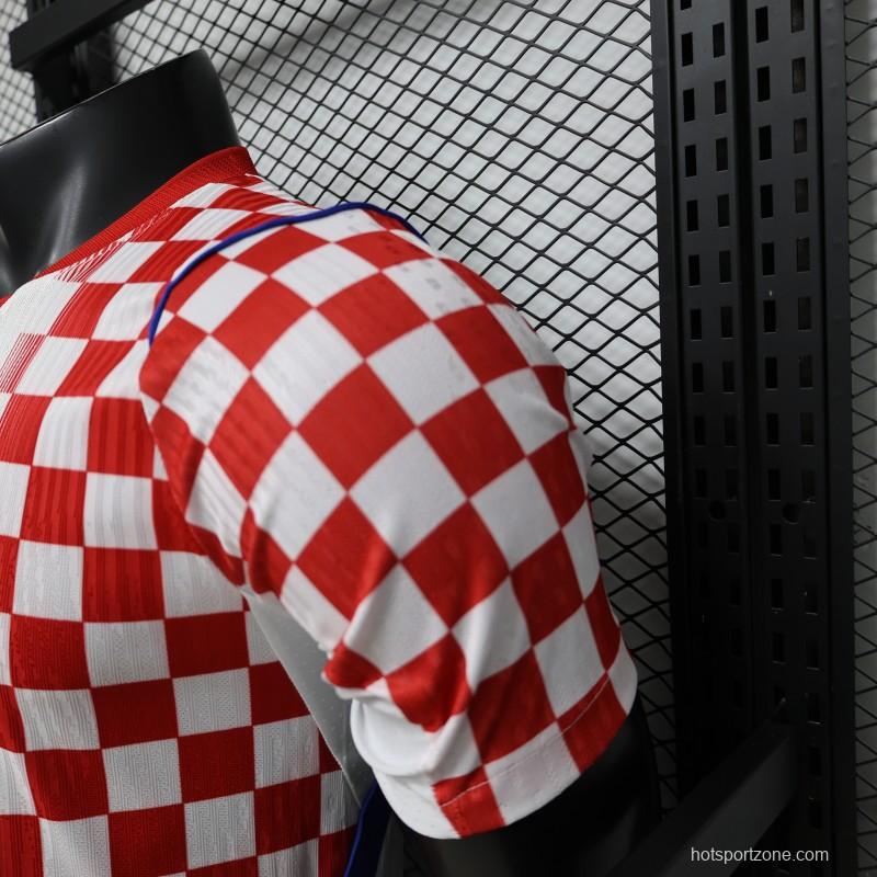 Player Version 2026 Croatia Home White & Red with Gradient Checkerboard Pattern Jersey