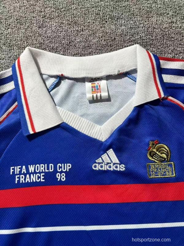 Retro Kids 1998 France Home Long Sleeve Jersey