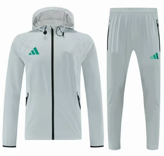 26/27 Adidas Light Grey  Full Zipper Hooded Windbreaker Jacket Tracksuit + Long Pants