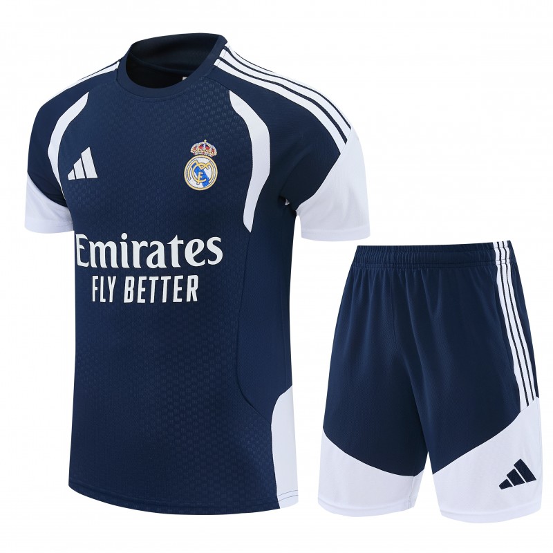 26/27 Real Madrid Navy Blue & White Short Sleeve+Soccer Shorts