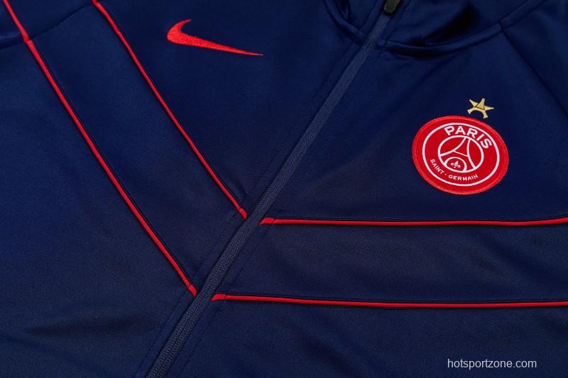 26/27 Paris Saint-Germain Navy Blue with Red Chevron Stripe Full Zipper Jacket Tracksuit + Long Pants (Home)