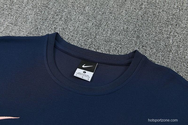 26/27 Barcelona Navy Blue Short  Sleeve Tracksuit + Long Pants
