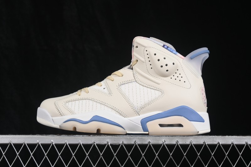 Nike Air Jordan 6 Retro 'Sashiko' Basketball Shoes with Blue Accents and Stitch Detailing - IR7255-110