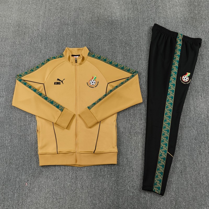 26/27 Ghana Yellow Full Zipper Jacket Tracksuit +  Black Long Pants