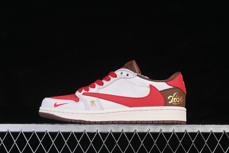 Nike Air Jordan 1 Low Retro Basketball Shoes with Red-White-Brown Color Blocking - FC1688-248