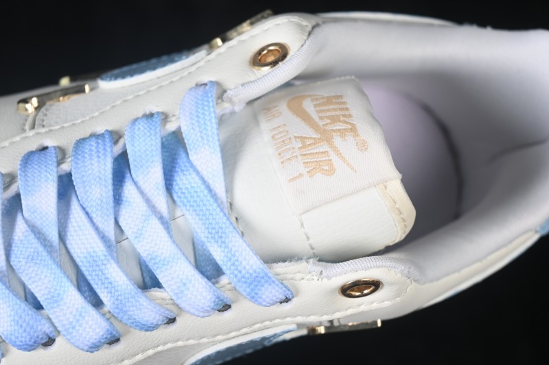 Nike Air Force 1 '07 Low 'Ocean Blue' Hand-Painted Sneakers with Diamond and Rose Motifs - FV3654-311
