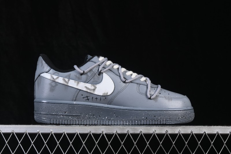 Nike Air Force 1 '07 Low Hand-Painted Graffiti Sneakers with Distressed Cement Wall Design - CW2288-110