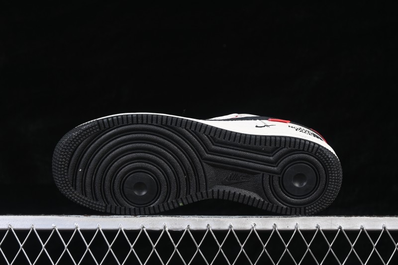 Nike Air Force 1 '07 Low Classic Basketball Sneakers with Black-White-Red Color Blocking and Perforated Leather Upper - KG6699-F42
