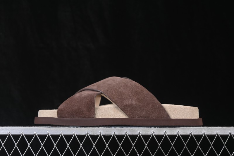 Brunello Cucinelli Suede Flat Slip-On Open Toe One-Band Slippers - MZUSOLY327CAY70 BROWN