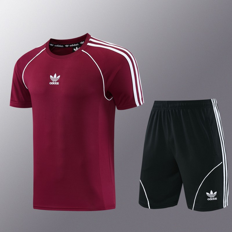 26/27 Adidas AD15  Dark Red Short Sleeve+Soccer Shorts