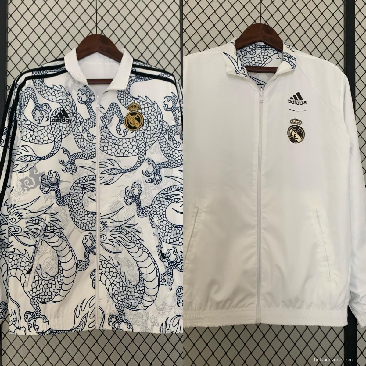 23/24 Real Madrid White Dragon Reversible Full Zipper Jacket