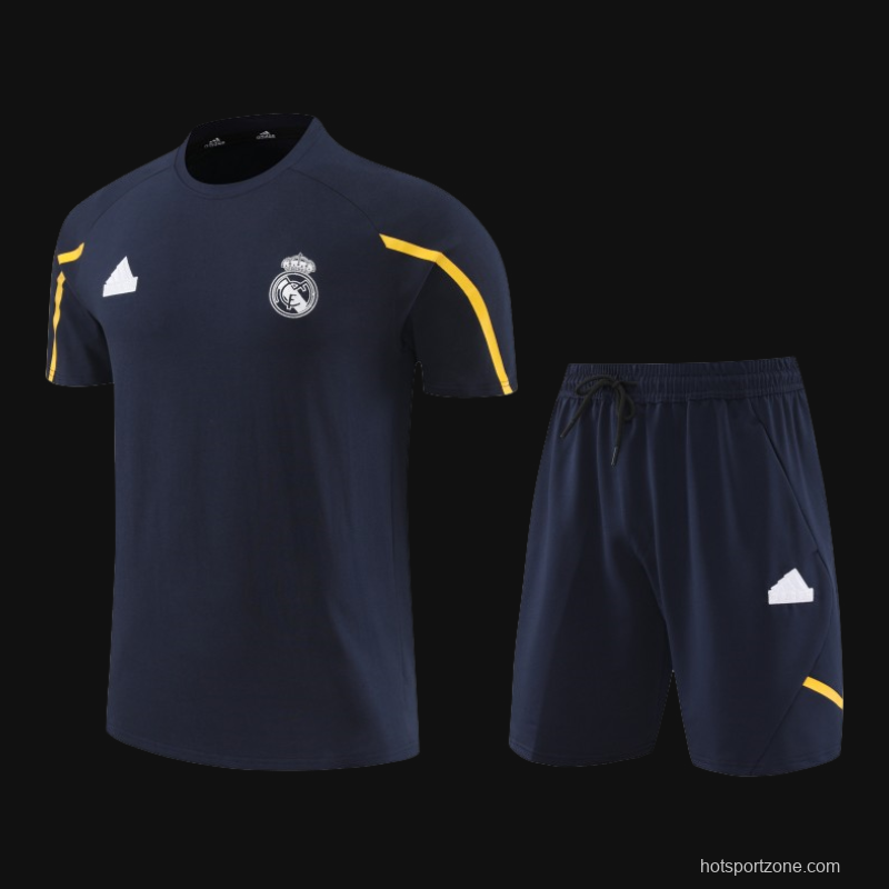 23/24 Real Madrid Navy Cotton Short Sleeve Jersey+Shorts