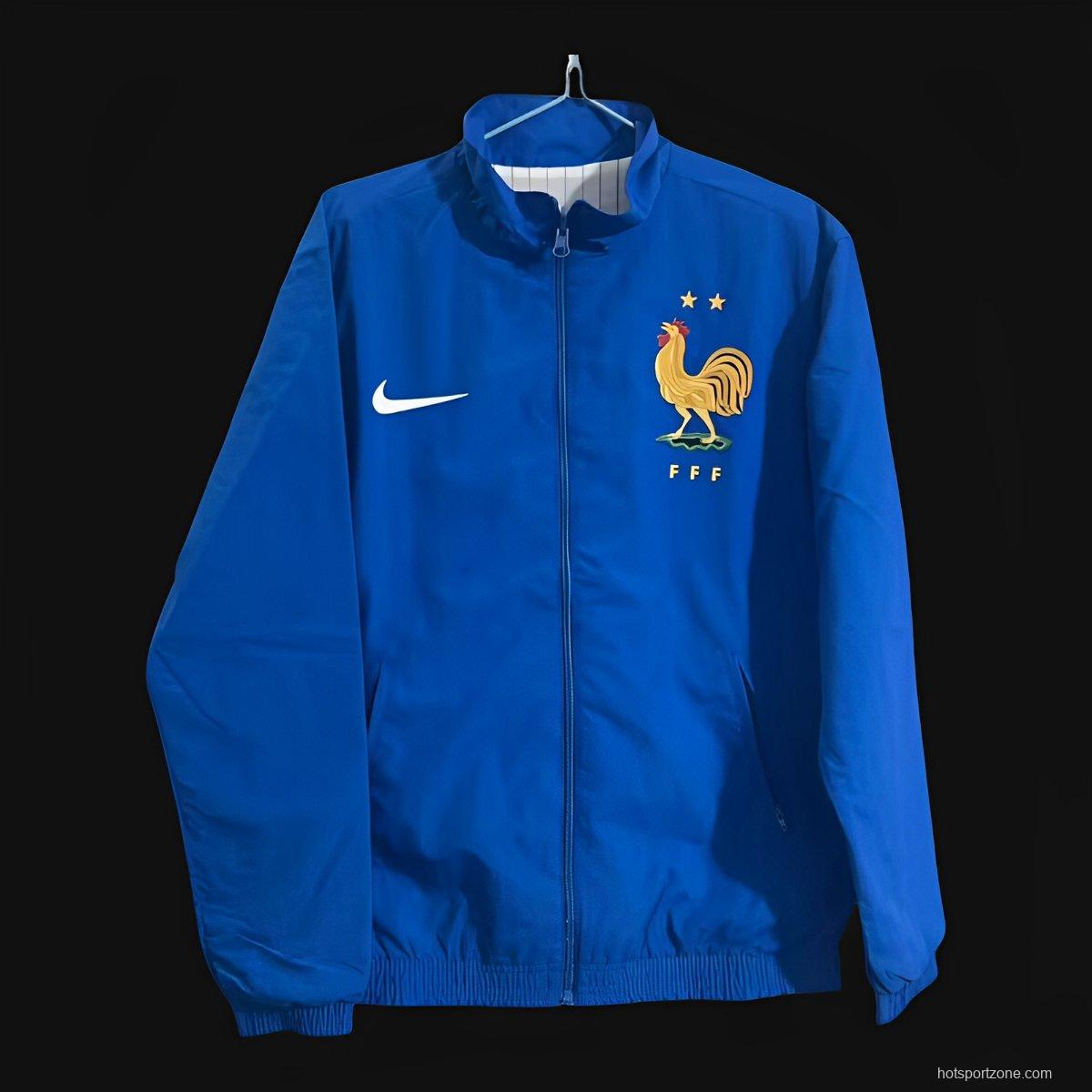 2024 France Blue/White Reversible Full Zipper Jacket