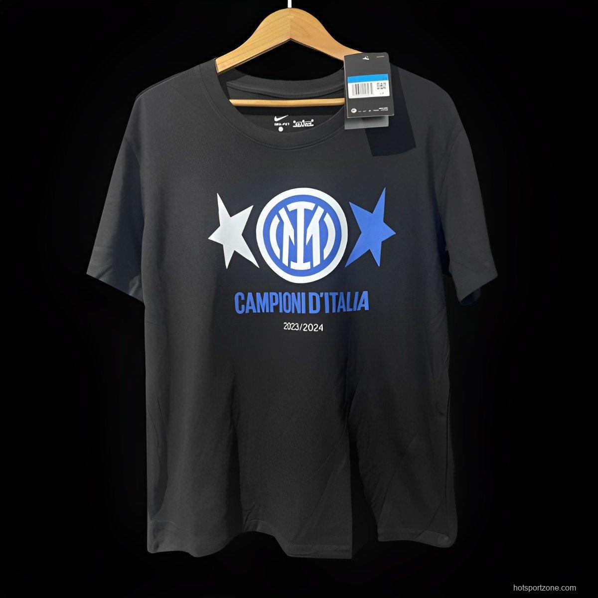 23/24 Inter Milan CAMPIONI D'ITALIA Black T-Shirts With Snake Pattern