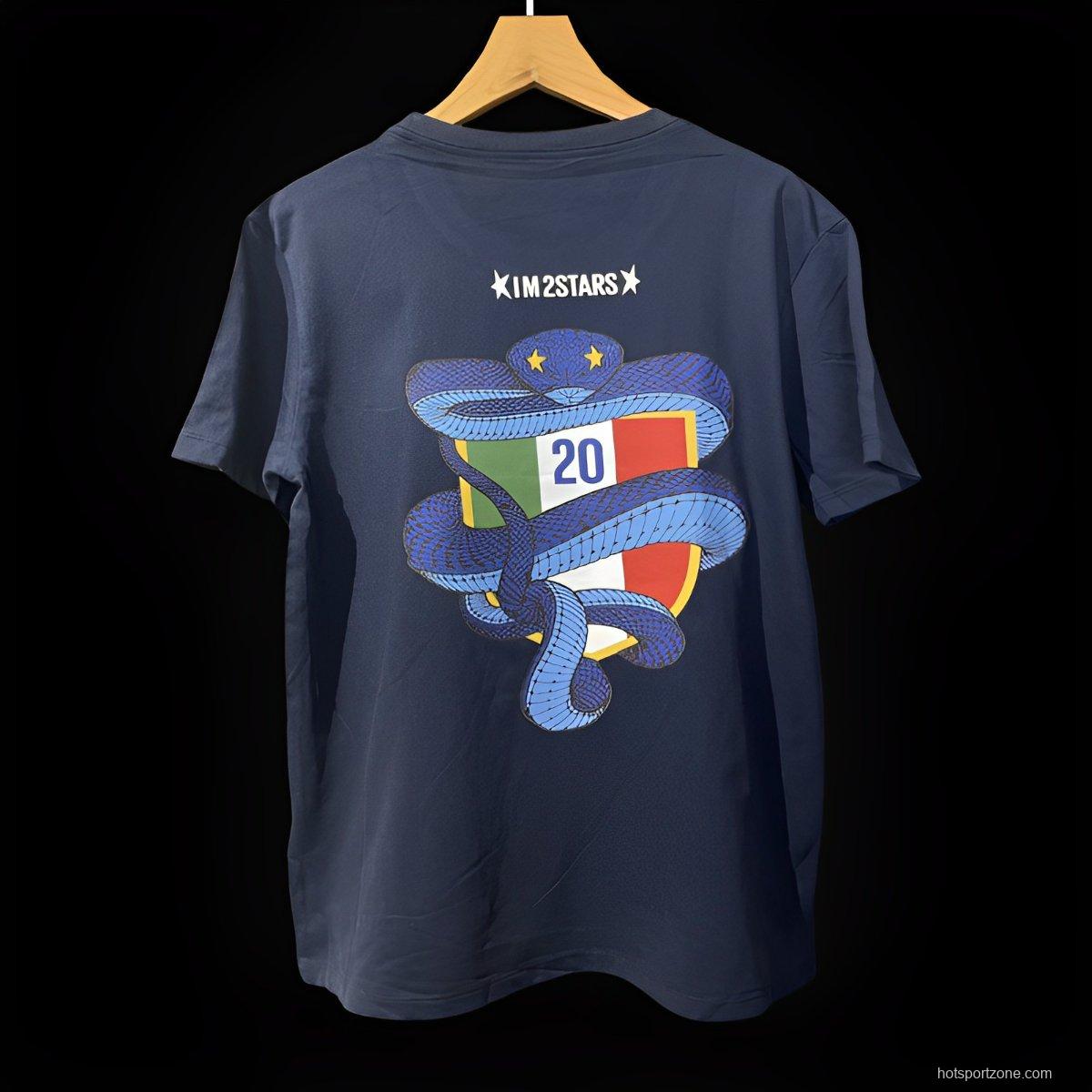 23/24 Inter Milan CAMPIONI D'ITALIA Navy T-Shirts With Snake Pattern