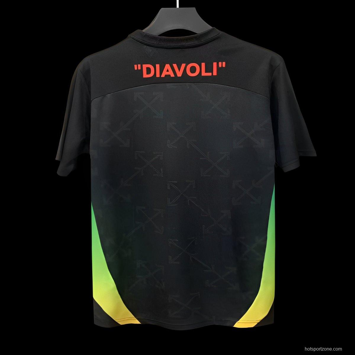 25/26 AC Milan x OFF-WHITE Pre-Match Black/Green Jersey