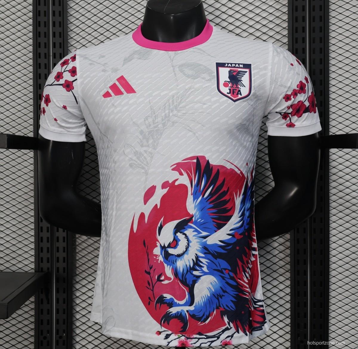 Player Version 2025 Japan White with Blue and Red Bird Jersey