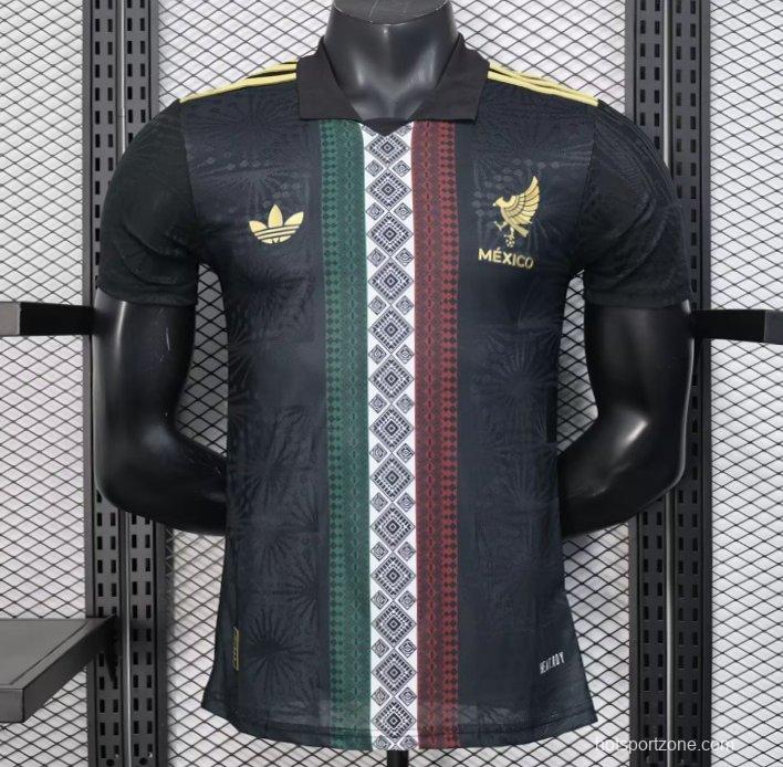Player Version 2025 Mexico Black with Traditional Pattern Design Jersey