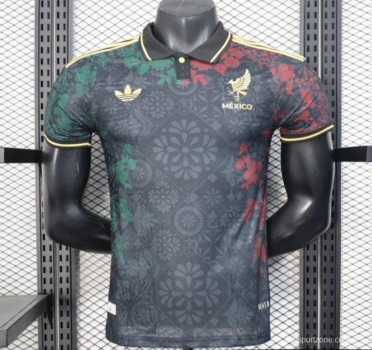 Player Version 2025 Mexico Black with Floral Pattern Design Jersey