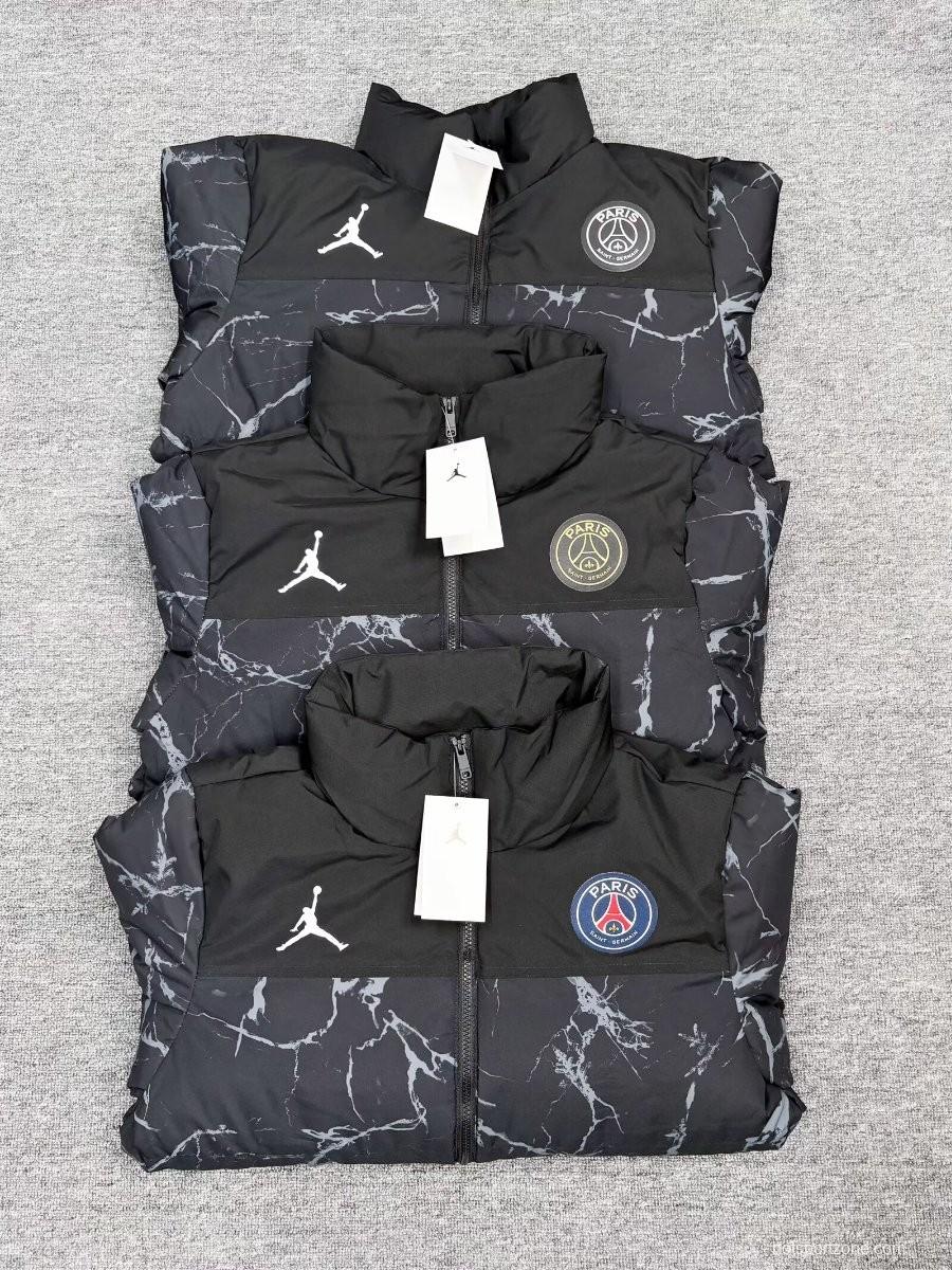 25/26 PSG Black with White Marble Pattern Jordan Jacket