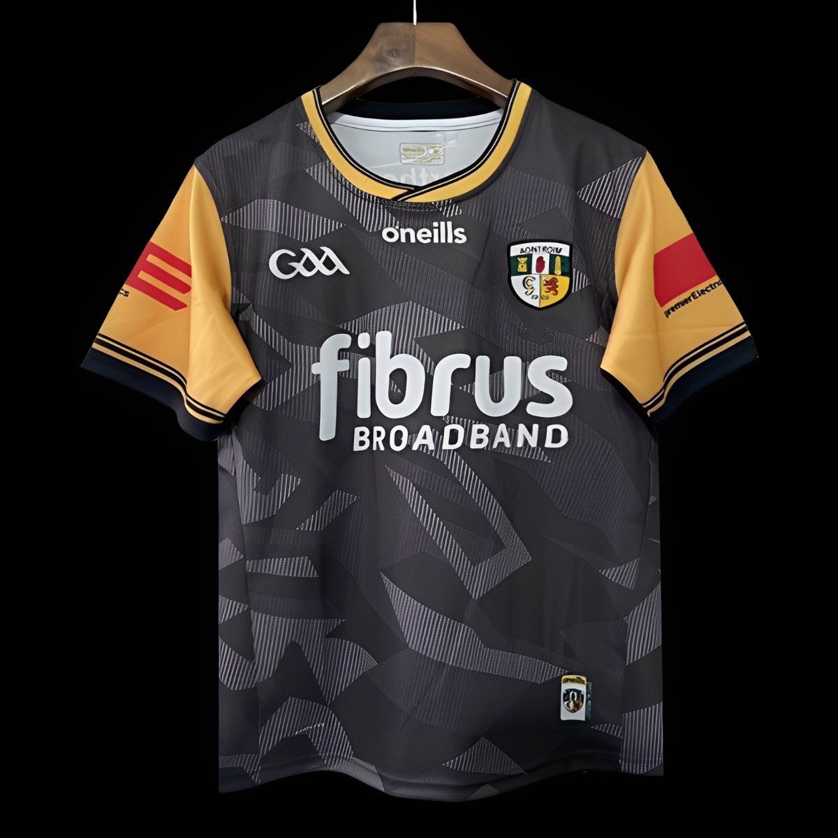 25/26 Antrim GAA Black with Amber and Red Sleeves Jersey