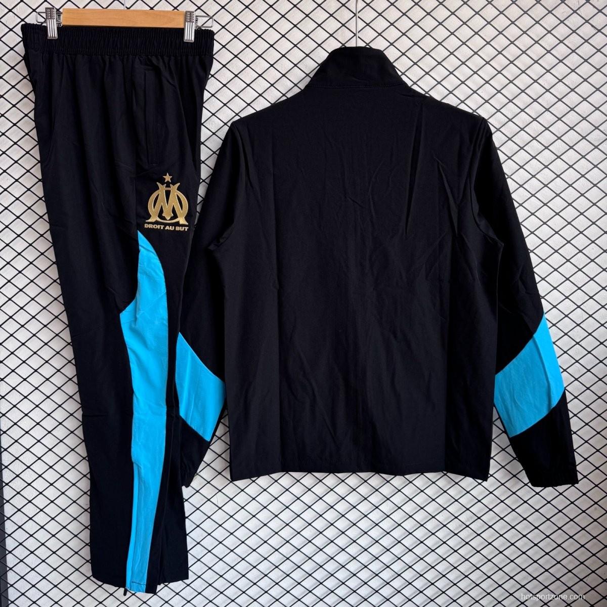 25/26 Olympique Marseille Black Full Zipper Windbreaker + Long Pants