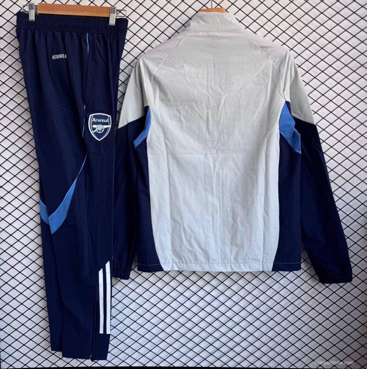 25/26 Arsenal White with Navy Blue Full zipper Jacket Tracksuit+ long pants