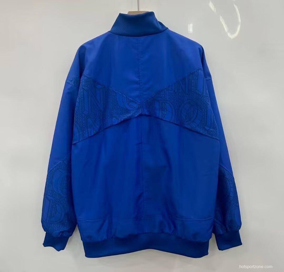 25/26 Chelsea FC Blue with All-Over London Text Pattern Full Zipper Windbreaker