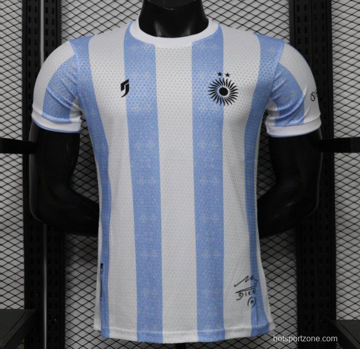 Player Version 2027 Argentina Home White & Light Blue Stripe Maradona Tribute Jersey