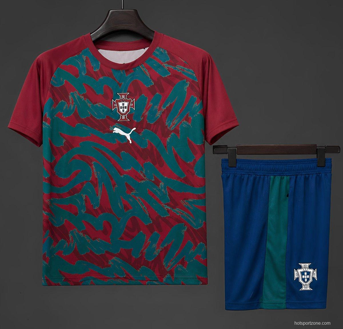 2026 Portugal  Pre-Match Red/Green Training Jersey + Shorts Set