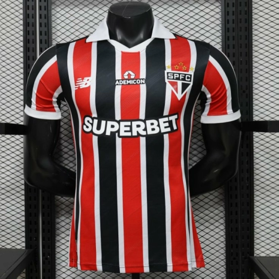 Player Version 26/27 São Paulo FC Away Red & Black Stripe  With White Collar Jersey