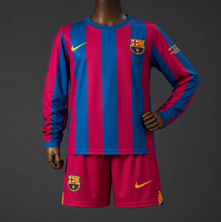 Retro Kids 05/06 Barcelona Home Long Sleeve Champion League Jersey