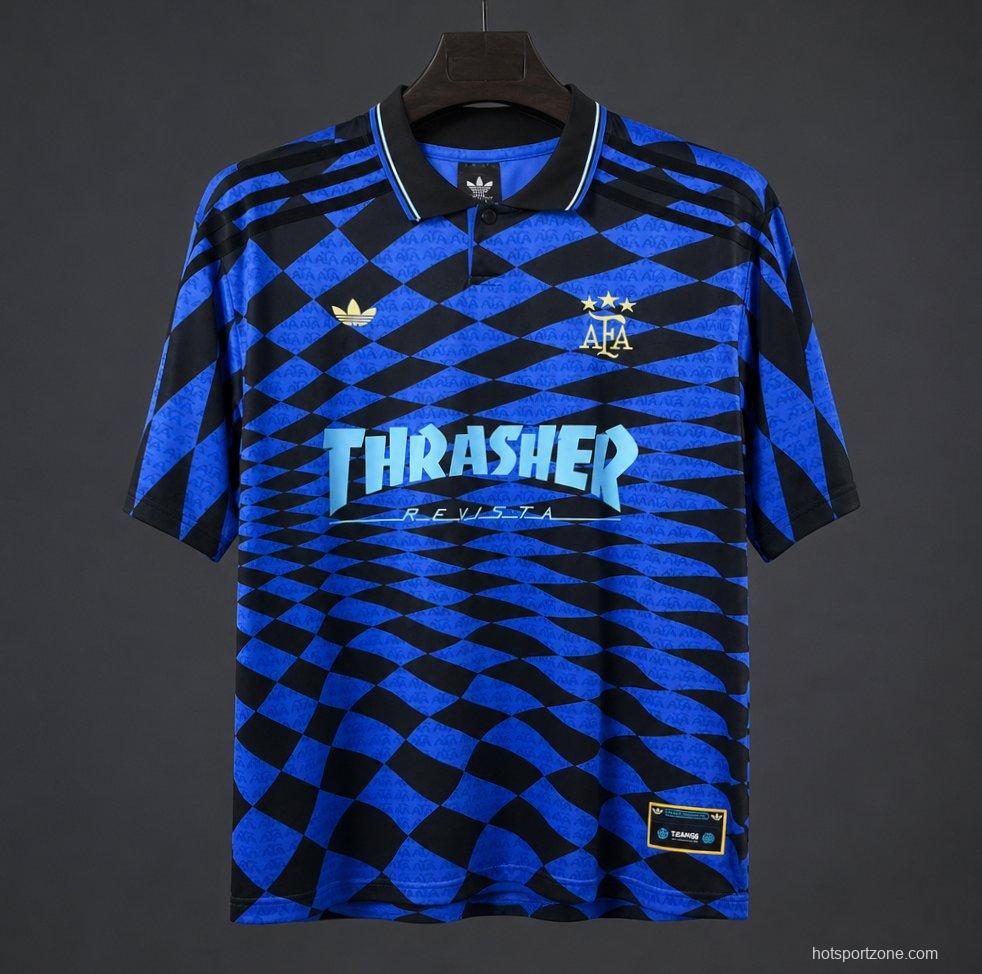 2026 Argentina x Thrasher x AFA Jersey With Blue Checkered Pattern