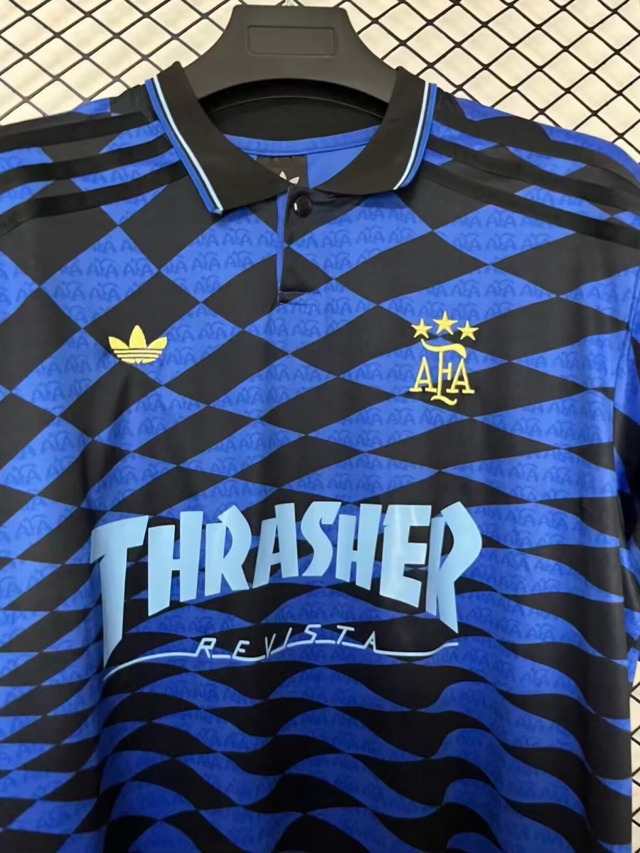 2026 Argentina x Thrasher x AFA Jersey With Blue Checkered Pattern
