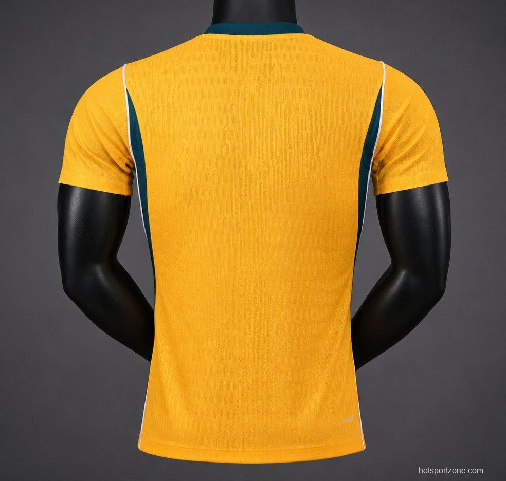 Player Version 2026 Australia Gold with Teal Collar Home Jersey