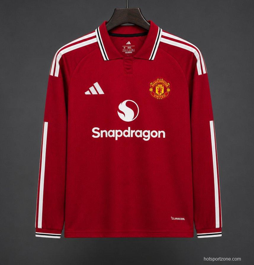 26/27 Manchester United Red with White Stripes Long Sleeve Home Jersey