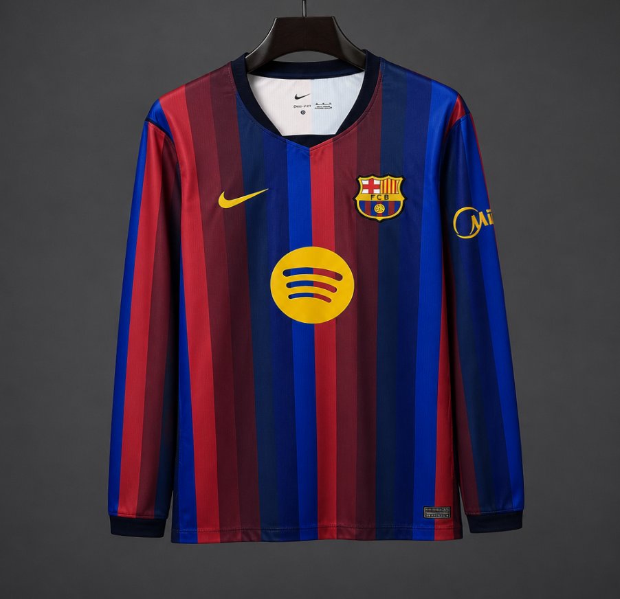 26/27 Barcelona Blue & Red Stripes Long Sleeve Home Jersey
